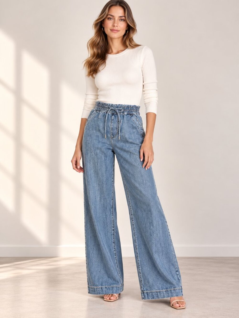 Veronica Beard Dunford Wide Leg Drawstring Jeans Amethyst Frost Size 4